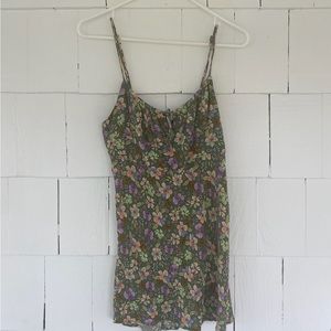 Green sky to moon floral print mini dress